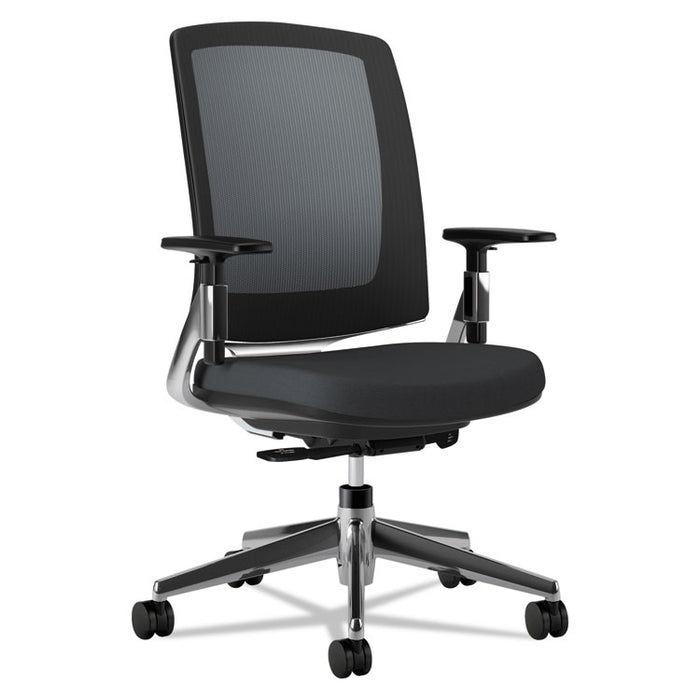 Lota Series Mesh Mid-Back Work Chair, Supports up to 250 lbs., Black Seat/Black Back, Polished Aluminum Base