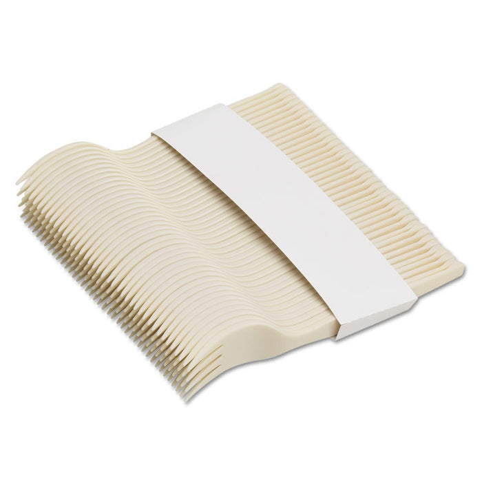 SmartStock Plastic Cutlery Refill, Forks, 6.5", Series-O Mediumweight Bio-Blend, Beige, 40/Pack, 24 Packs/Carton