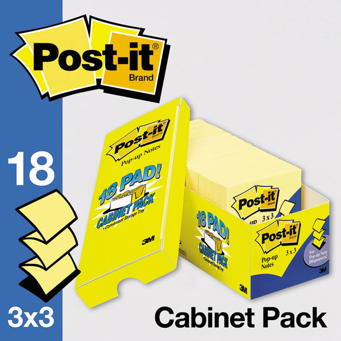 Original Canary Yellow Pop-up Refill Cabinet Pack, 3" x 3", Canary Yellow, 90 Sheets/Pad, 18 Pads/Pack