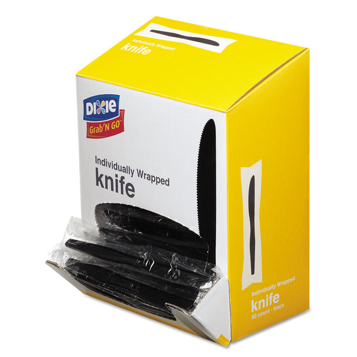 GrabN Go Wrapped Cutlery, Knives, Black, 90/Box, 6 Box/Carton