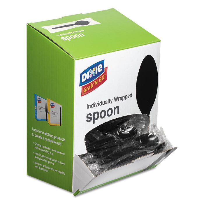 GrabN Go Wrapped Cutlery, Teaspoons, Black, 90/Box, 6 Box/Carton