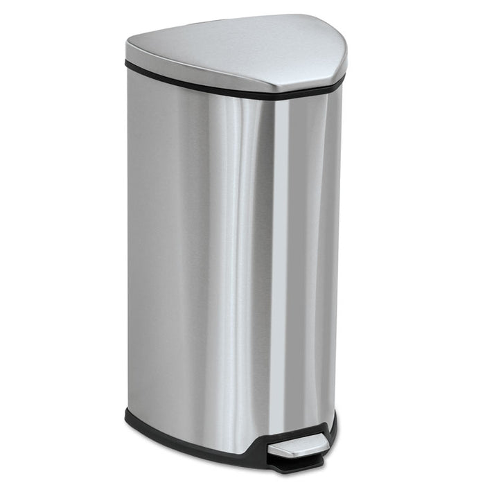Step-On Waste Receptacle, Triangular, Stainless Steel, 7 gal, Chrome/Black