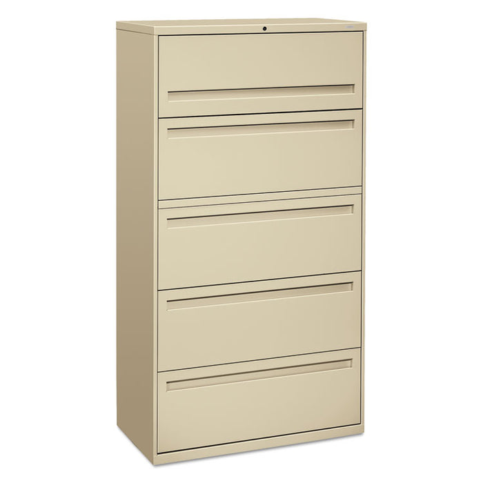 700 Series Five-Drawer Lateral File w/Roll-Out Shelf, 36w x 18d x 64 1/4h, Putty