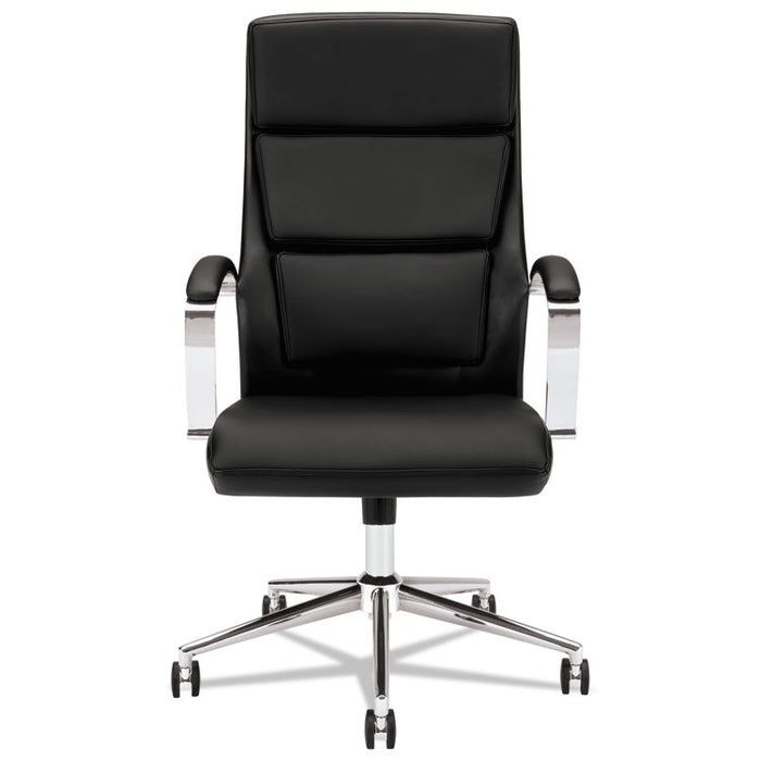 HVL105 Executive High-Back Leather Chair, Supports up to 250 lbs., Black Seat/Black Back, Polished Aluminum Base