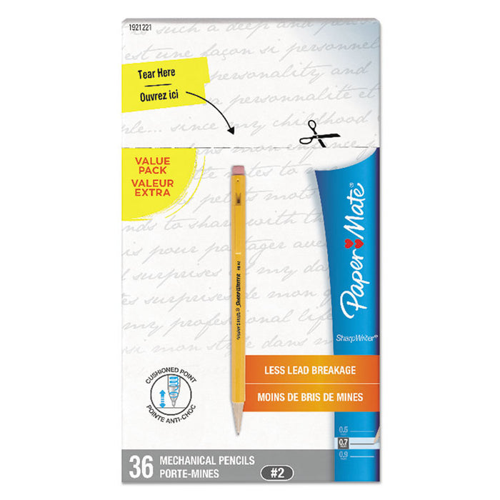 Sharpwriter Mechanical Pencil, 0.7 mm, HB (#2.5), Black Lead, Classic Yellow Barrel, 36/Box