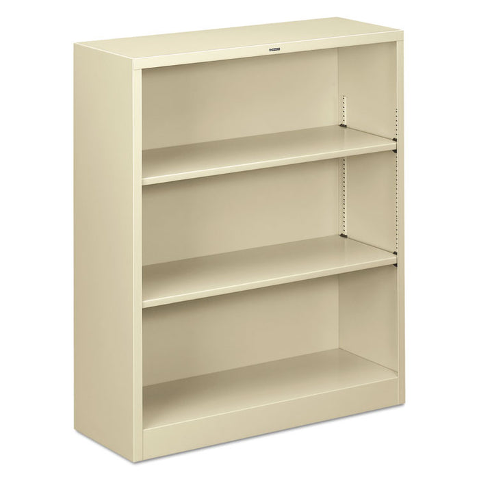 Metal Bookcase, Three-Shelf, 34.5w x 12.63d x 41h, Putty