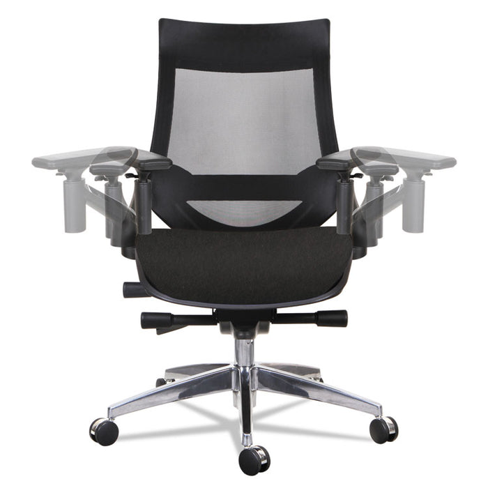 Alera EB-W Series Pivot Arm Multifunction Mesh Chair, Supports 275 lb, 18.62" to 22.32" Seat, Black Seat/Back, Aluminum Base