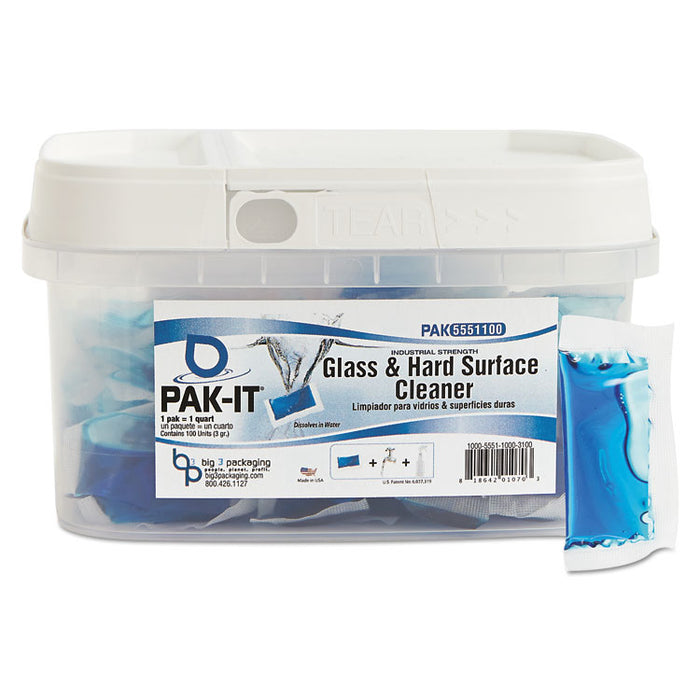 Glass & Hard-Surface Cleaner, Pleasant Scent, 100 PAK-ITs/Tub, 8 Tubs/CT