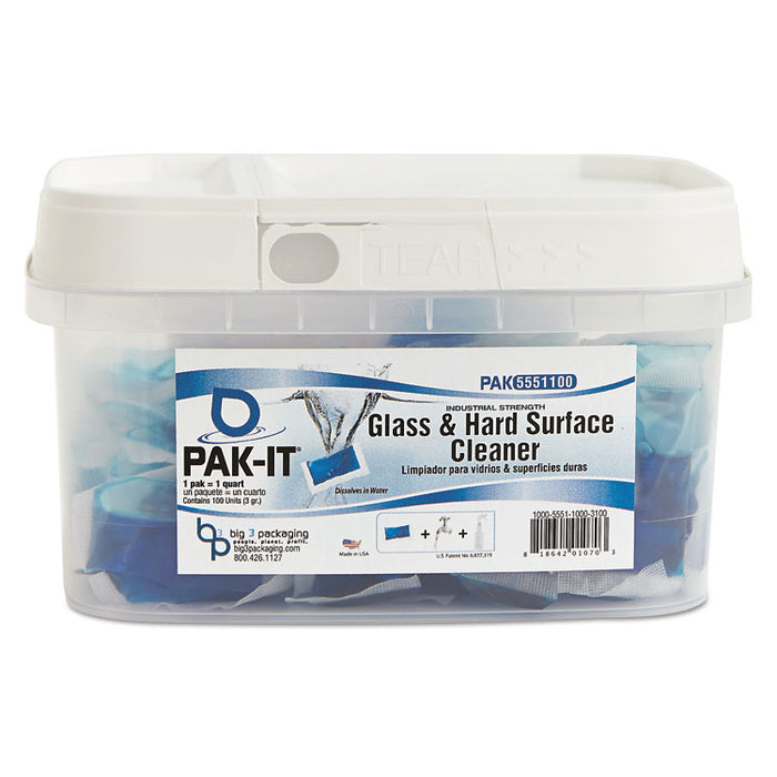 Glass & Hard-Surface Cleaner, Pleasant Scent, 100 PAK-ITs/Tub, 8 Tubs/CT
