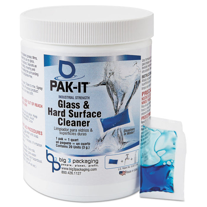 Glass & Hard-Surface Cleaner, Pleasant Scent, 20 PAK-ITs/Jar, 12 Jars/Carton