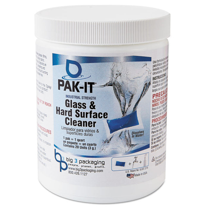 Glass & Hard-Surface Cleaner, Pleasant Scent, 20 PAK-ITs/Jar, 12 Jars/Carton
