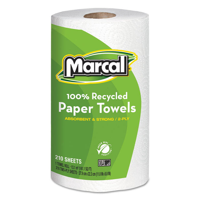 100% Premium Recycled Kitchen Roll Towels, 2-Ply, 11 x 8.8, White, 210 Sheets, 12 Rolls/Carton