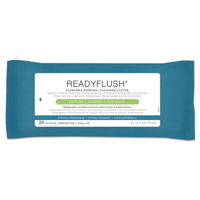 ReadyFlush Biodegradable Flushable Wipes, 8 x 12, 24/Pack