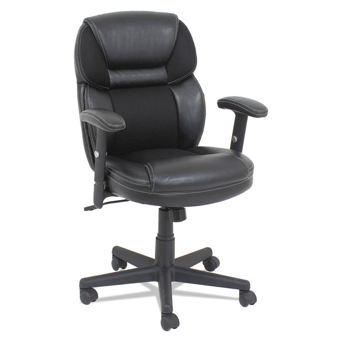 Leather/Mesh Mid-Back Chair, Supports up to 250 lbs., Black Seat/Black Back, Black Base