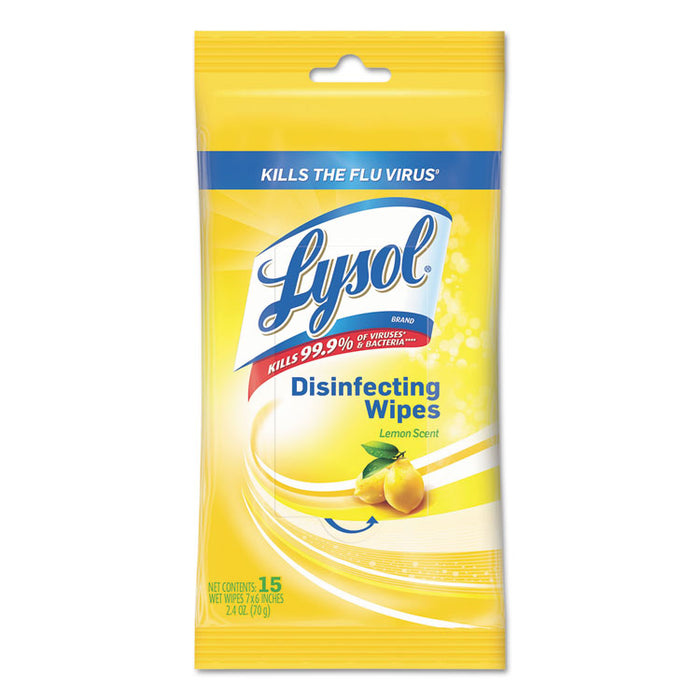 Disinfecting Wipes, 7 x 8, Lemon, 15 Wipes/Pack, 24 Packs/Carton