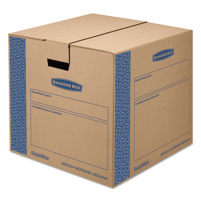 SmoothMove Prime Moving/Storage Boxes, Hinged Lid, Regular Slotted Container, Medium, 18" x 18" x 16", Brown/Blue, 8/Carton