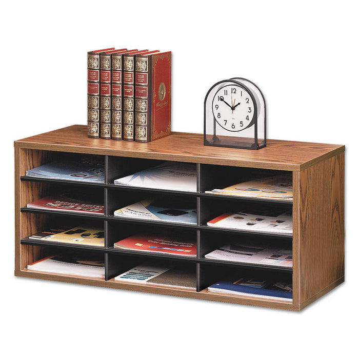 Particle Board Desktop Sorter, 12 Section, 29 x 11 7/8 x 12 15/16, Medium Oak