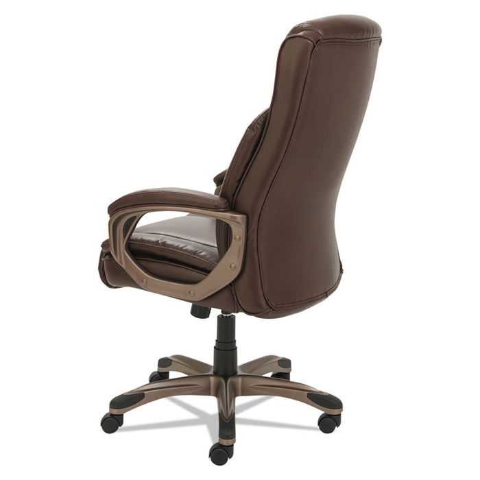 Alera Veon Series Executive High-Back Leather Chair, Supports up to 275 lbs., Brown Seat/Brown Back, Bronze Base