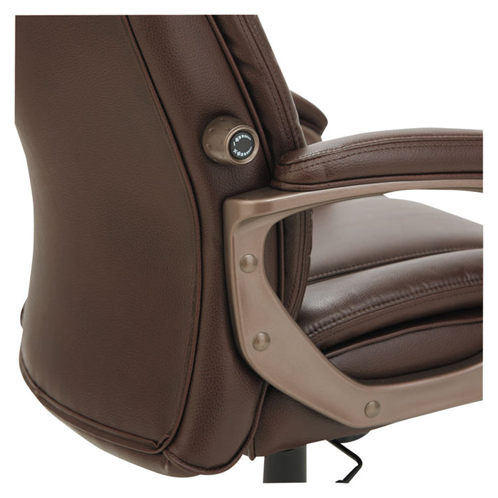 Alera Veon Series Executive High-Back Leather Chair, Supports up to 275 lbs., Brown Seat/Brown Back, Bronze Base