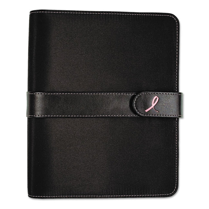 Pink Ribbon Loose-Leaf Organizer Set, 8 1/2 x 5 1/2, Black Microfiber Cover