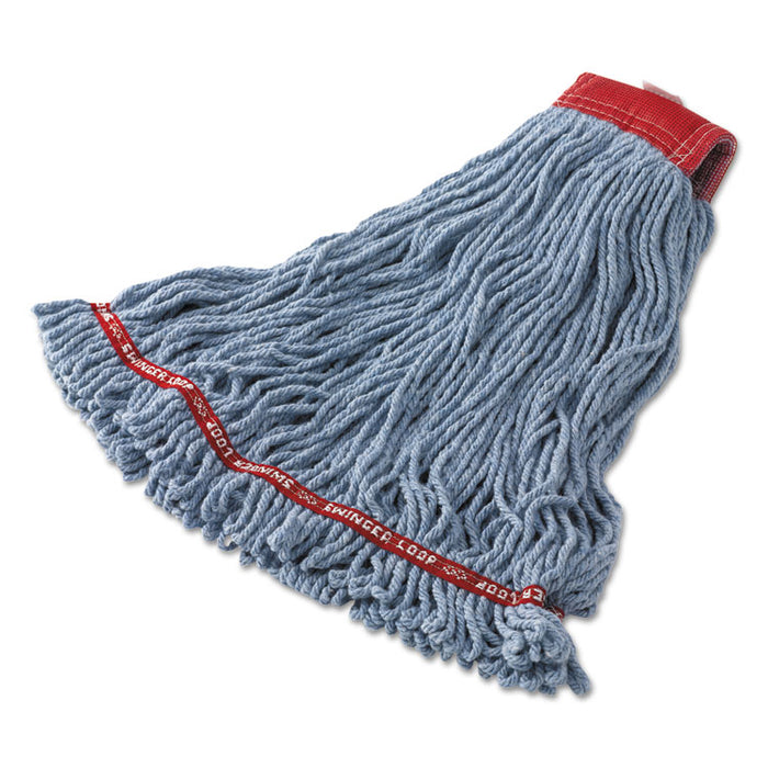 Swinger Loop Shrinkless Mop Heads, Cotton/Synthetic, Blue, Large, 6/Carton