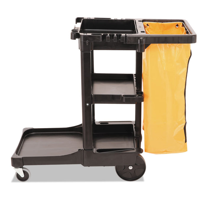 Multi-Shelf Cleaning Cart, Three-Shelf, 20w x 45d x 38.25h, Black