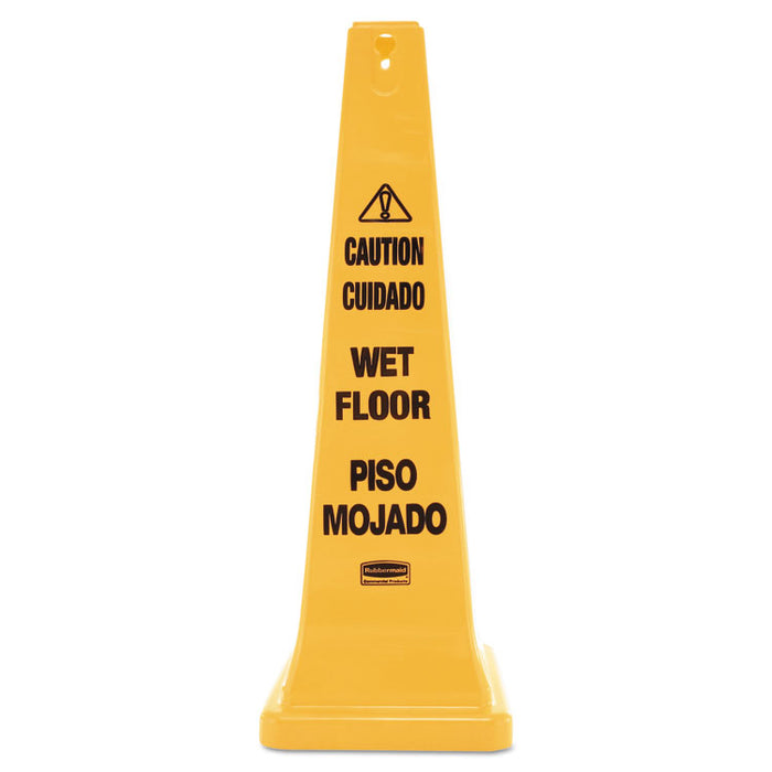 Multilingual Wet Floor Safety Cone, 12.25 x 12.25 x 36