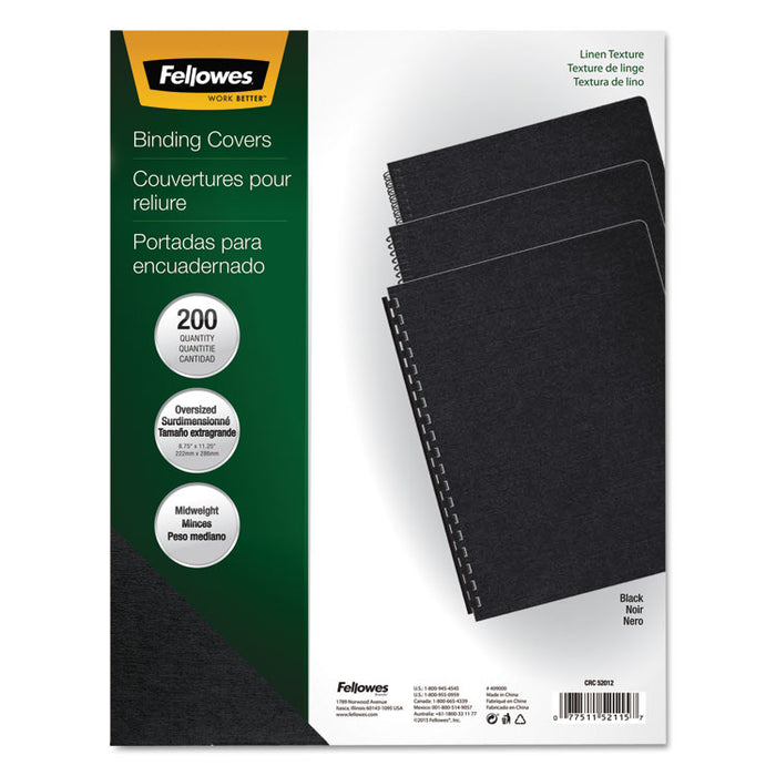 Linen Texture Binding System Covers, 11-1/4 x 8-3/4, Black, 200/Pack
