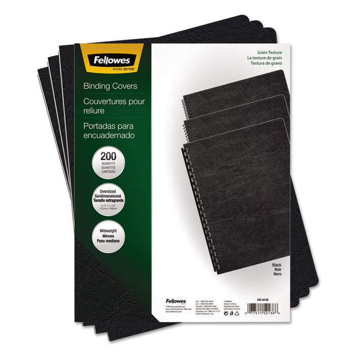 Classic Grain Texture Binding System Covers, 11-1/4 x 8-3/4, Black, 200/Pack