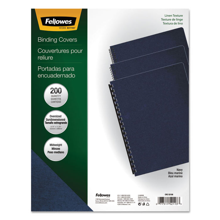 Expressions Linen Texture Presentation Covers for Binding Systems, Navy, 11.25 x 8.75, Unpunched, 200/Pack