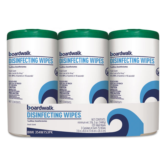 Disinfecting Wipes, 7 x 8, Fresh Scent, 75/Canister, 12 Canisters/Carton