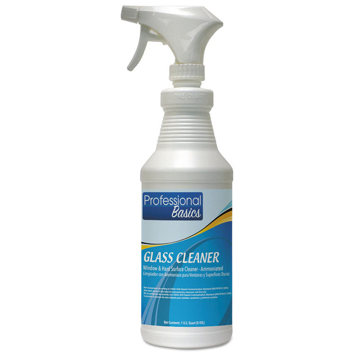 Professional Basics Glass Cleaner, 32 oz Spray Bottle, 12/Carton