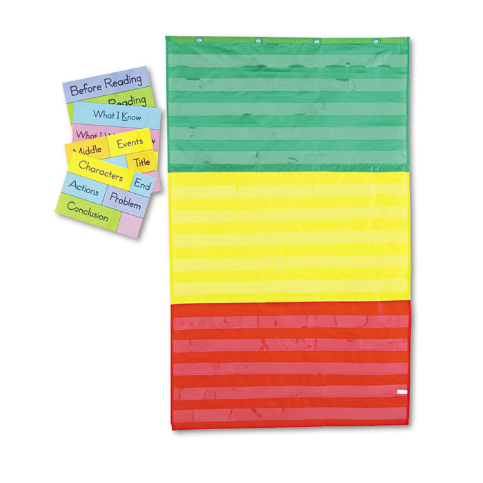 Adjustable Tri-Section Pocket Chart, 15 Pockets, Guide, 33.75 x 55.5, Red/Green/Yellow
