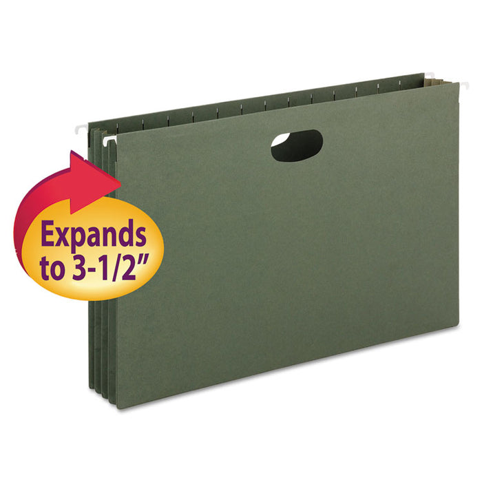 Hanging Pockets with Full-Height Gusset, 1 Section, 3.5" Capacity, Legal Size, Standard Green, 10/Box
