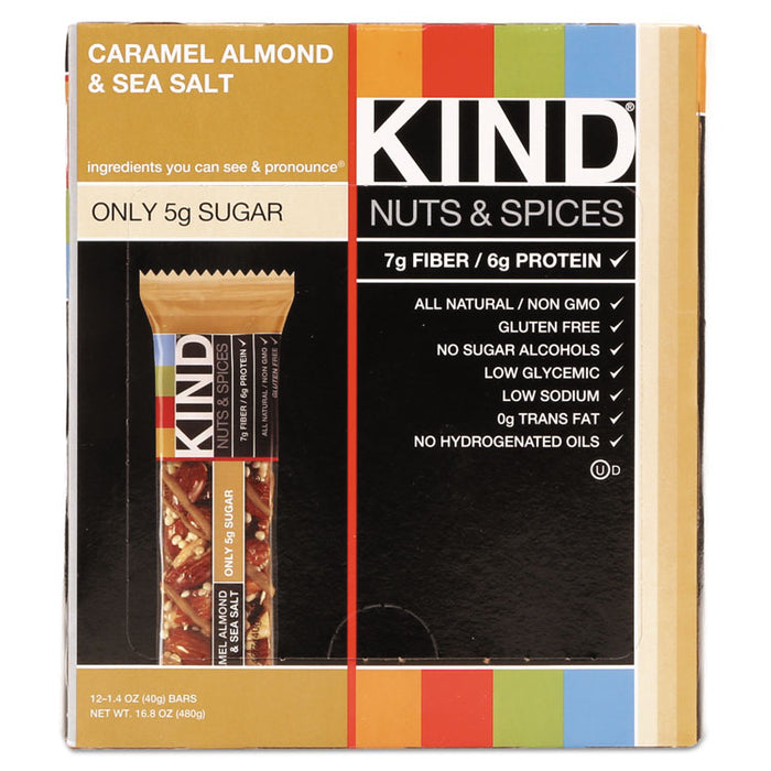 Nuts and Spices Bar, Caramel Almond and Sea Salt, 1.4 oz Bar, 12/Box