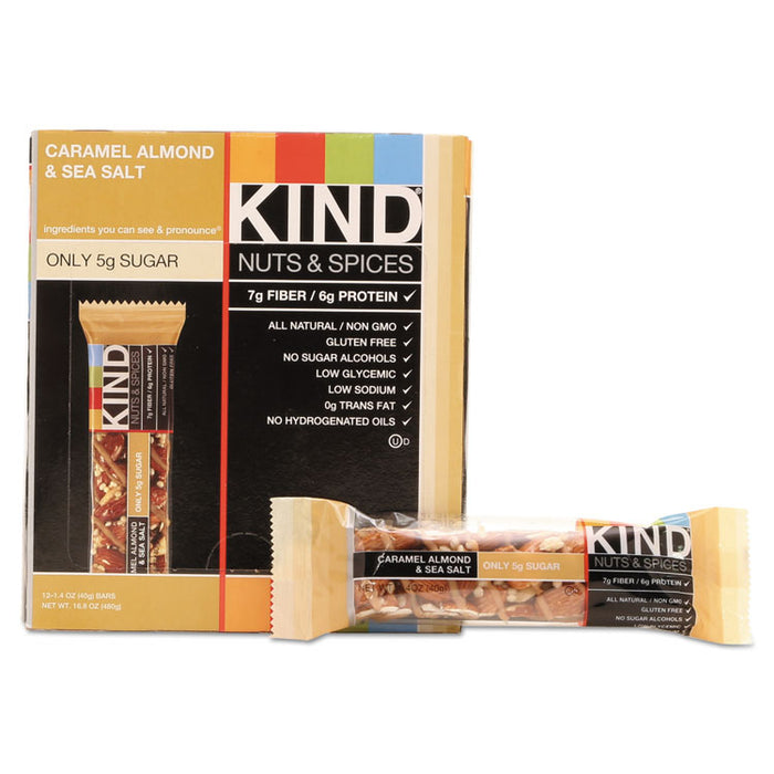 Nuts and Spices Bar, Caramel Almond and Sea Salt, 1.4 oz Bar, 12/Box
