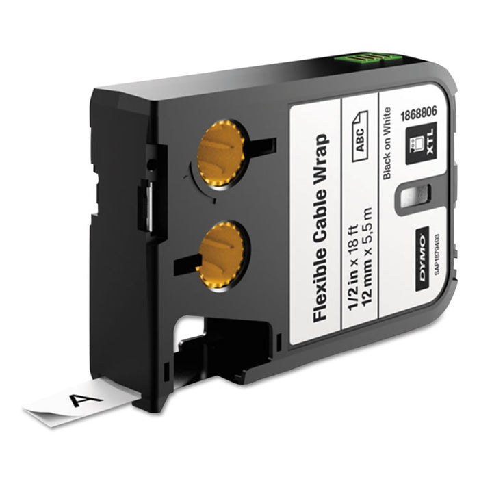 XTL Flexible Cable Wrap Labels, 0.5" x 18 ft, White/Black Print