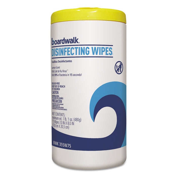 Disinfecting Wipes, 7 x 8, Lemon Scent, 75/Canister, 6 Canisters/Carton