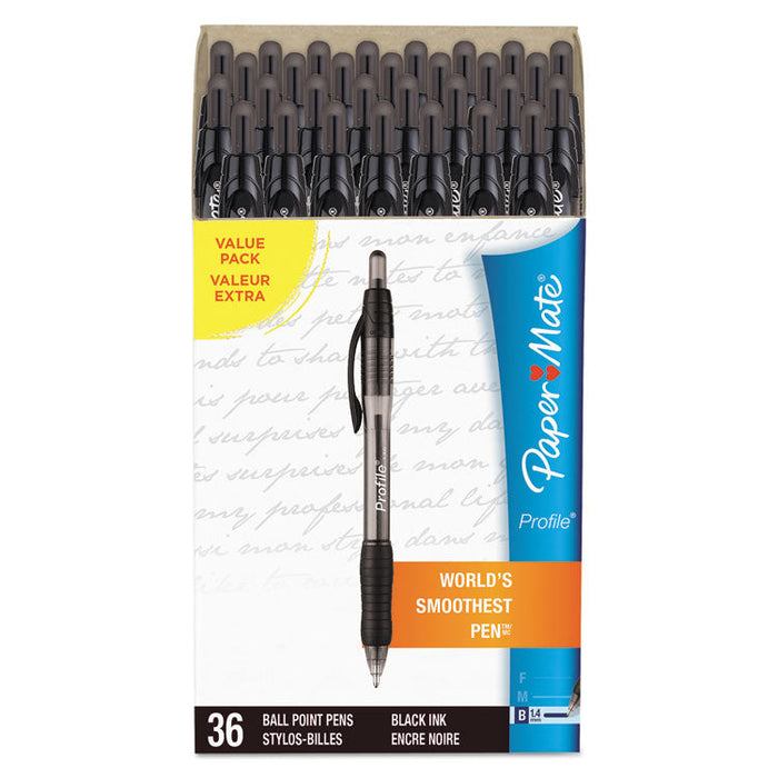Profile Retractable Ballpoint Pen Value Pack, 1.4mm, Black Ink, Smoke Barrel, 36/Box