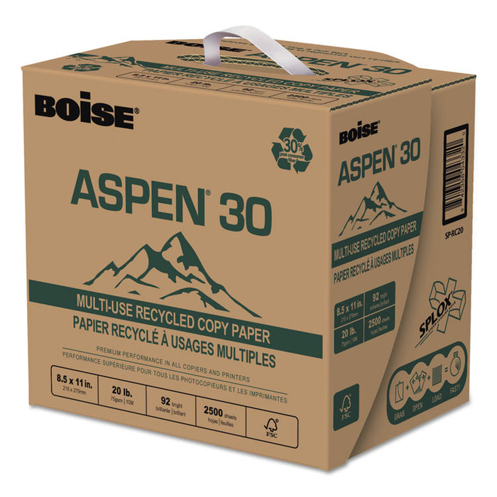 ASPEN 30 SPLOX Multi-Use Paper, 92 Bright, 20 lb, 8.5 x 11, White, 2500 Sheets/Carton