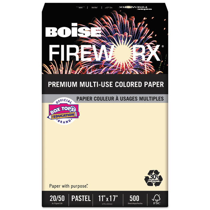 FIREWORX Premium Multi-Use Colored Paper, 20lb, 11 x 17, Flashing Ivory, 500/Ream