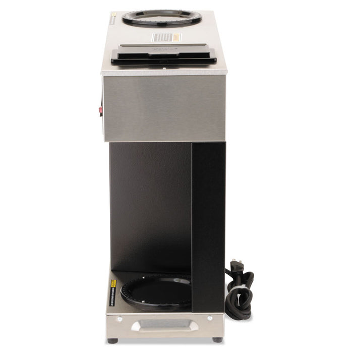 Pour-O-Matic Three-Burner Pour-Over Coffee Brewer, 12-Cup, Stainless Steel, Black