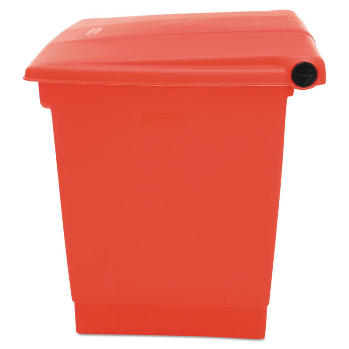 Indoor Utility Step-On Waste Container, Square, Plastic, 8 gal, Red