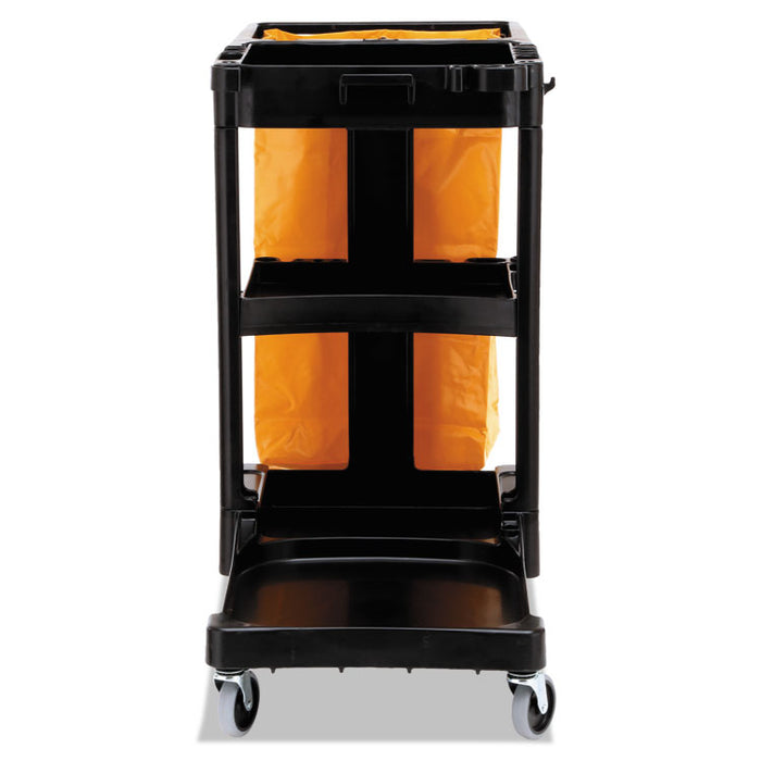 Multi-Shelf Cleaning Cart, Three-Shelf, 20w x 45d x 38.25h, Black