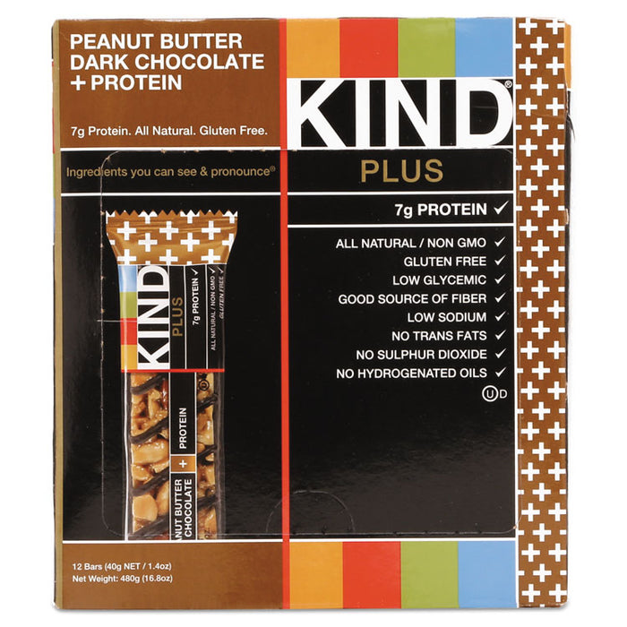 Plus Nutrition Boost Bar, Peanut Butter Dark Chocolate/Protein, 1.4 oz, 12/Box