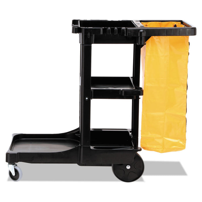 Multi-Shelf Cleaning Cart, Three-Shelf, 20w x 45d x 38.25h, Black