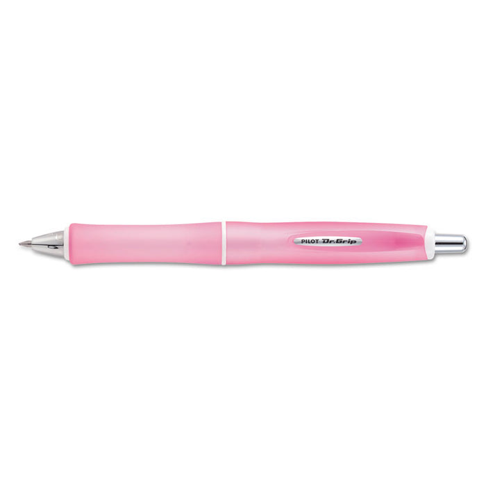Dr. Grip Frosted Retractable Ballpoint Pen, 1mm, Black Ink, Pink Barrel