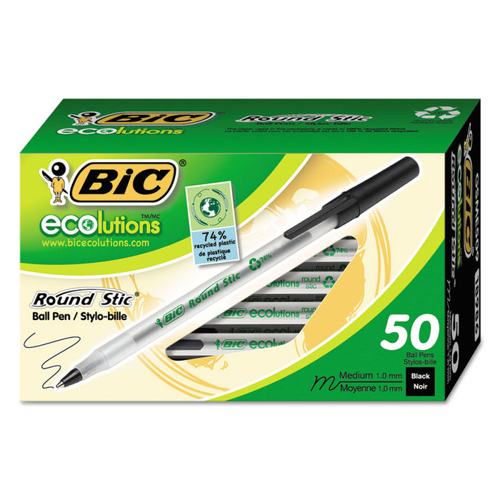 Ecolutions Round Stic Ballpoint Pen Value Pack, Stick, Medium 1 mm, Black Ink, Clear Barrel, 50/Pack