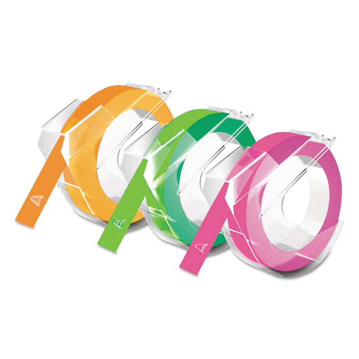 Self-Adhesive Glossy Labeling Tape for Embossers, 0.37" x 9.8 ft Roll, Asst, 3 Rolls/Pack