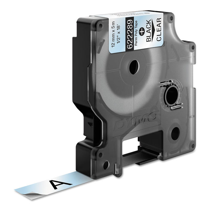 Rhino Permanent Vinyl Industrial Label Tape, 0.5" x 18 ft, Clear/Black Print